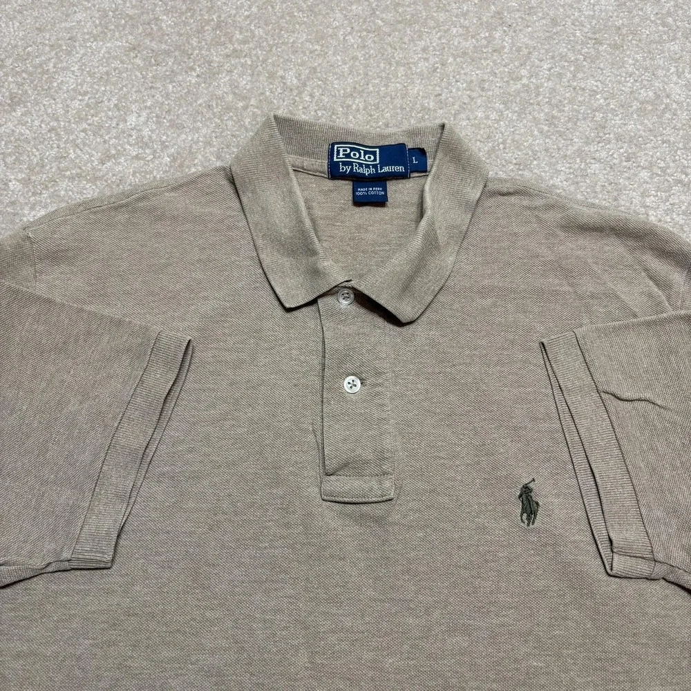 Vtg Polo By Ralph Lauren Polo Shirt Mens Large Beige Cotton Knit Pony Logo 90s
